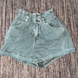 Bridge by Gly Womens Size Small Ultra High Rise Denim Shorts Green Stretch Waist